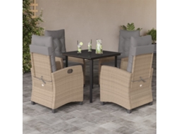 Conjunto 5pcs Jantar Jardim C/ Almofadões Vime Pe Bege Misturado Dkd Home Decor