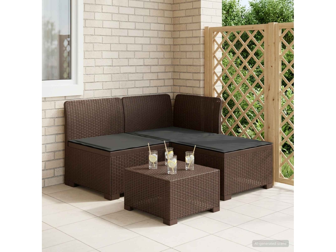 Vidaxl Sofá De Jardim 3 Lugares Com Almofadas Visual Rattan Pp