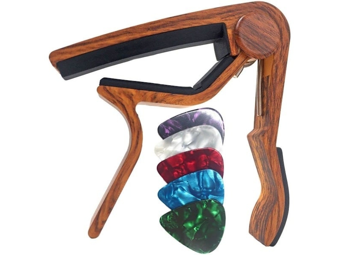 Lurelia Capotraste Conexão Rápida Liga De Zinco Para Guitarra Acústica, Guitarra Elétrica, Ukulele E Bandolim, 5 Palhetas, Jacarandá, Leve