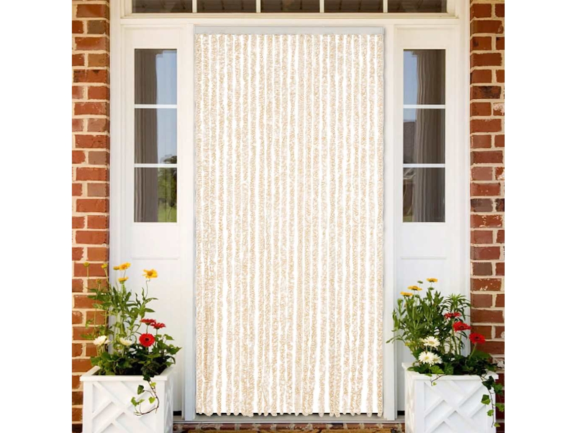 Vidaxl Cortina Anti-insetos 100x230 Cm Chenille Bege E Branco