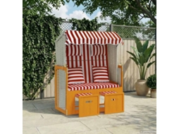 Vidaxl Strandkorb C/ Almofadões Vime Pe/madeira Maciça Vermelho/branco