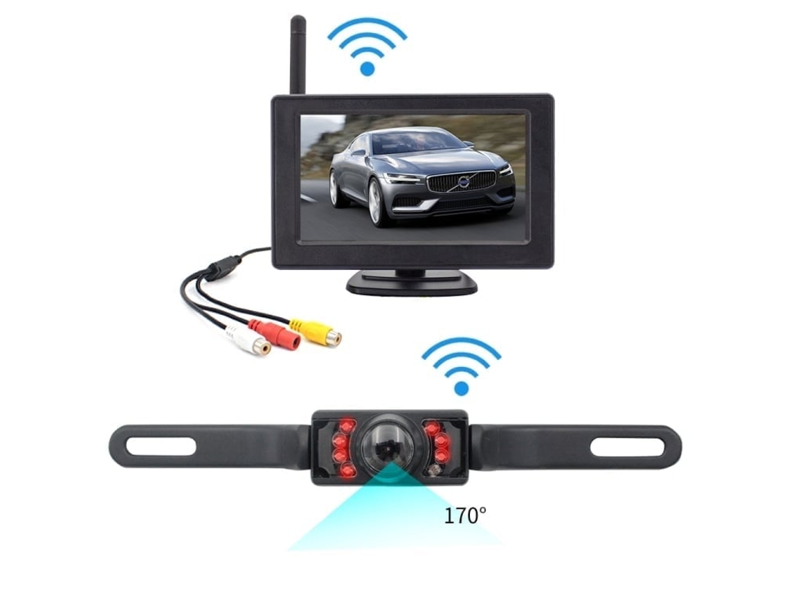 Câmara de Retroversão Sem Fios HALINUIA Pz704 413 w (ecrã de 4,3, Ventosa, À Prova de Água, para Automóvel)