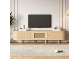 Móvel De Tv Moderno Com Design Arredondado E Porta De Enrolar, Feito De Mdf, Com Gaveta, Adequado Para Tvs De Até 75 Polegadas