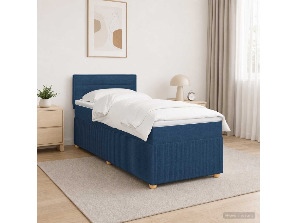 Vidaxl Cama Box Spring Com Colchão Azul 100 X 200 Cm Tecido