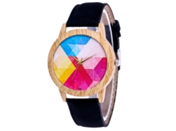 Relógio de Pulso Quartz com Mostrador Losango Colorido e Cinturão de Tecido Jeans (preto)