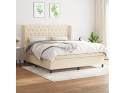 Vidaxl Cama Com Molas/colchão 160x200 Cm Tecido Cor Creme