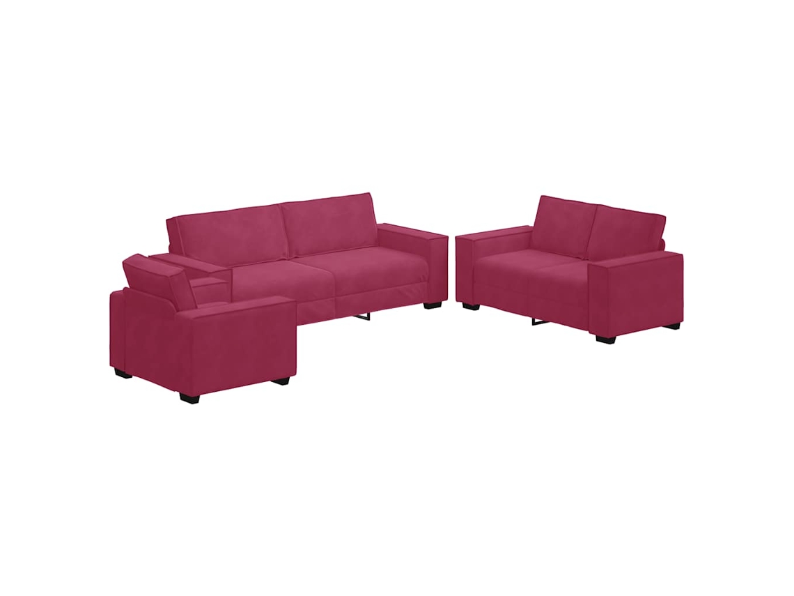 Conjunto de Sofá de 3 Pçs com Almofadas Veludo Vermelho Vinho MAISON EXCLUSIVE