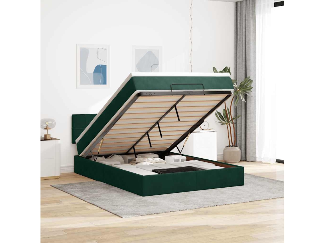 Vidaxl Estrutura De Cama Otomana Com Colchão 140x200 Cm Verde Escuro