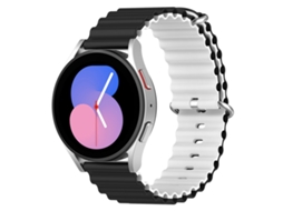 Bracelete para Smartwatch de duas cores de silicone estilo oceano universal de 20 mm (preto e branco)
