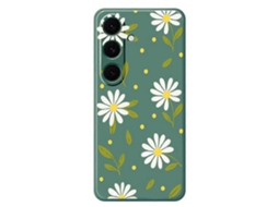 Capa Tkdaddy Para Samsung Galaxy S24 Fe Com Estampa De Flores Brancas E Folhas Verdes E Bordas Retas Em Tpu, Capa Traseira Verde