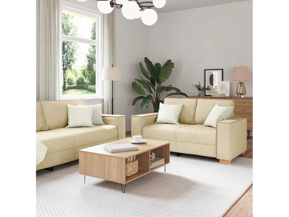 Vidaxl Conjunto De Sofá De 2 Peças Com Almofadas Em Tecido Creme