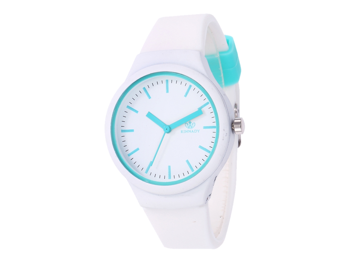 Relógio de quartzo redondo com pulseira de silicone, modelo casual unissex para presente (branco)