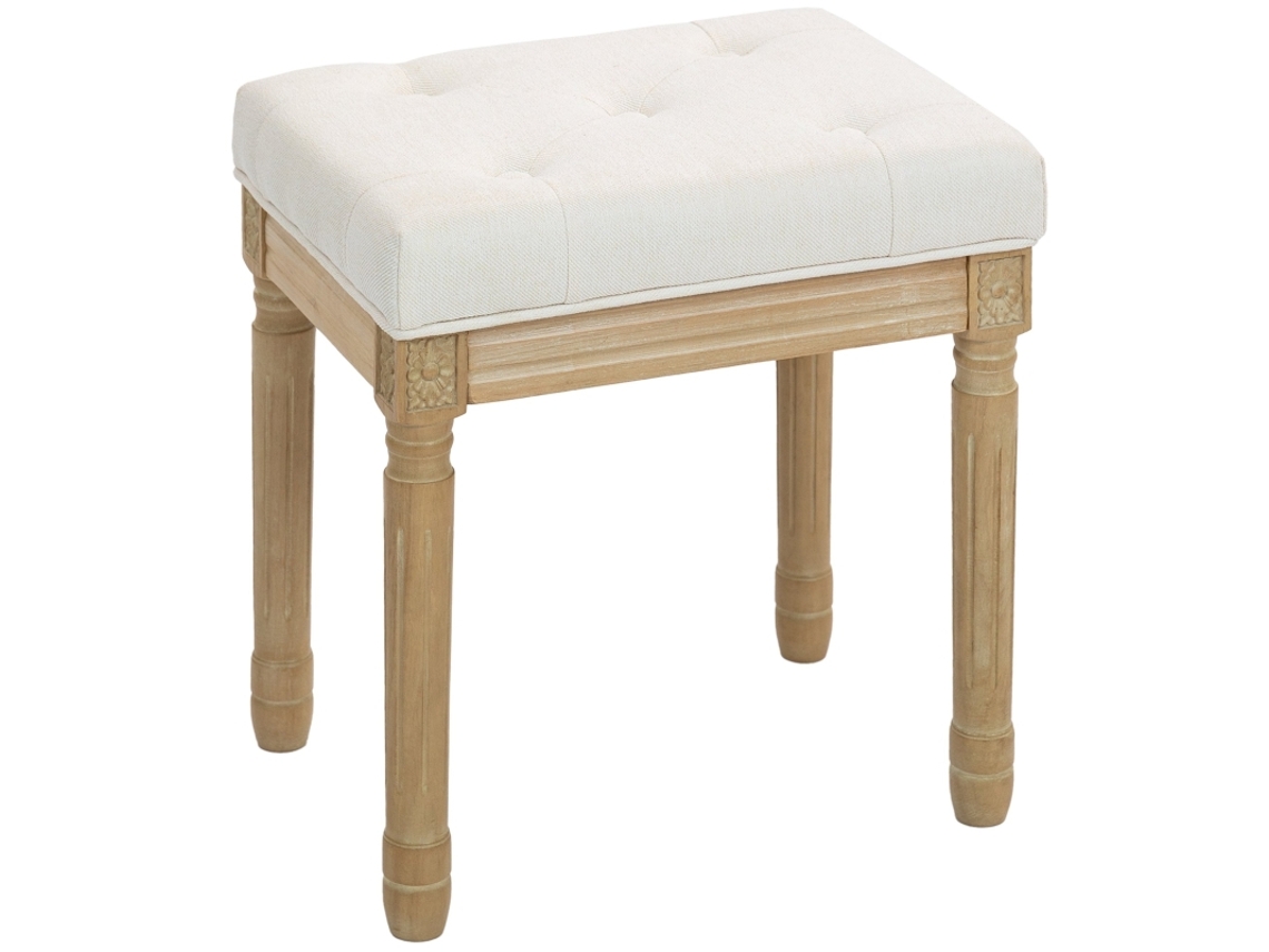 Banqueta Linho Banco Estofado Pés Madeira 42x32x46,5 Cm Bege