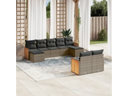 Vidaxl 9 Pcs Conjunto Sofás P/ Jardim Com Almofadões Vime Pe Cinzento