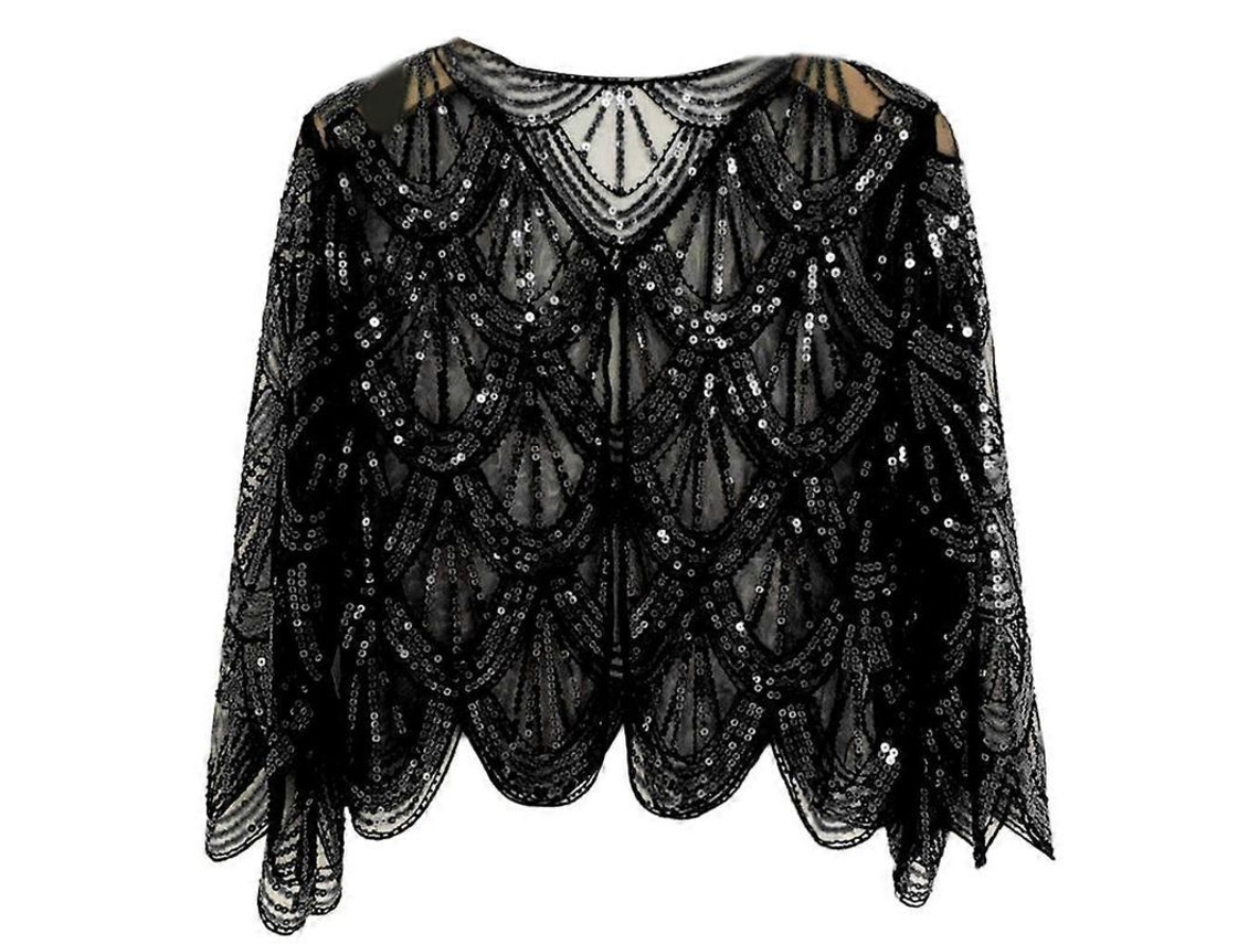 _poncho de Festa Temática Anos 20 com Lantejoulas e Strass Acessório para Festas Vintage