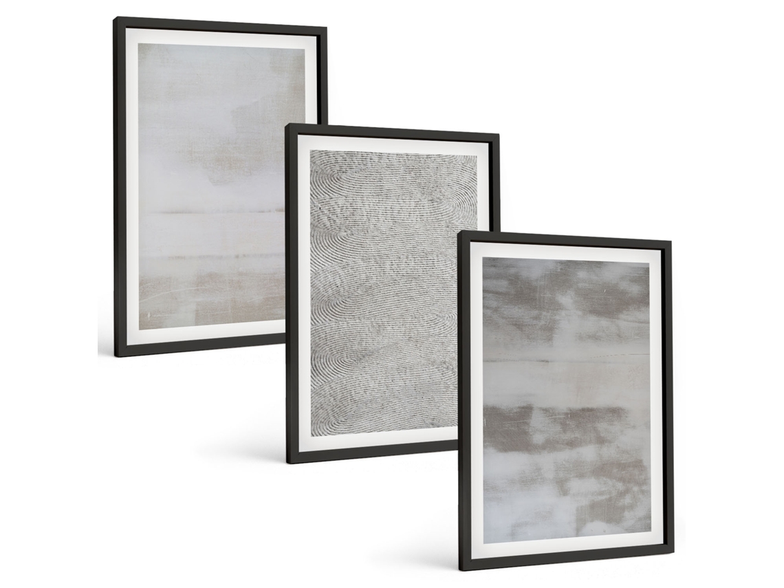 Conjunto De Pinturas Texturas Minimalistas Modernas Moldura Preta Pinturas De Quarto Espelharte (3 Piezas De 40x60 Cm)