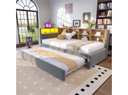 Sofá Cama 90x200 Cinza Escuro Com Led, Tomadas, Gavetas E Poltrona