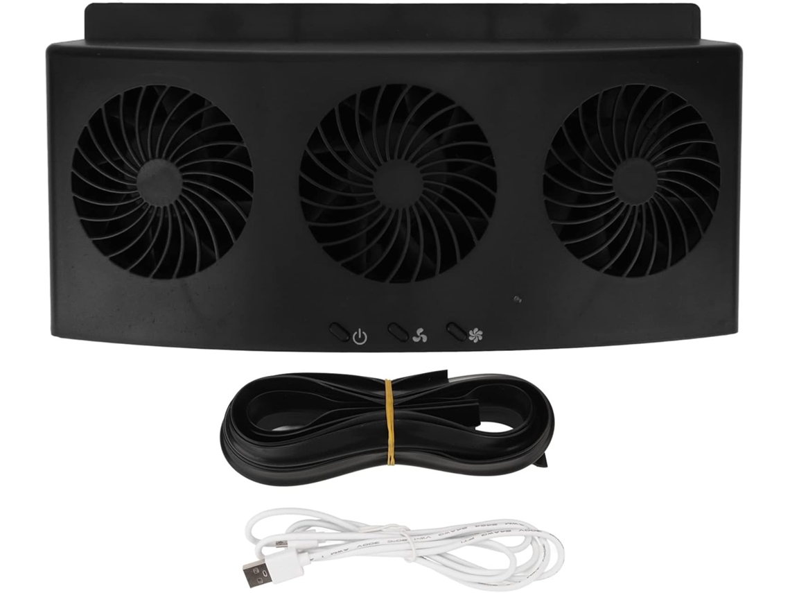 Ventilador Para Radiador De Carro Com 3 Ventoinhas, 2 Velocidades, Baixo Ruído, Alta Sucção E Alimentação Usb Preto