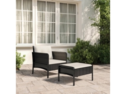 Conjunto 2 Peças Lounge De Jardim C/ Almofadões Vime Pe Preto Dkd Home Decor