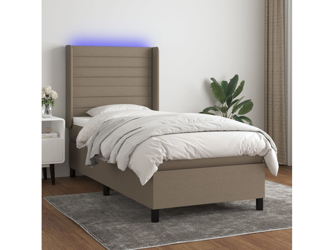 Vidaxl Cama Box Spring + Colchão/led 90x200cm Tecido Cinza-acastanhado