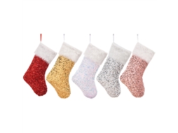 Meias de Natal Pelúcia com Strass e Cordão Decoração
