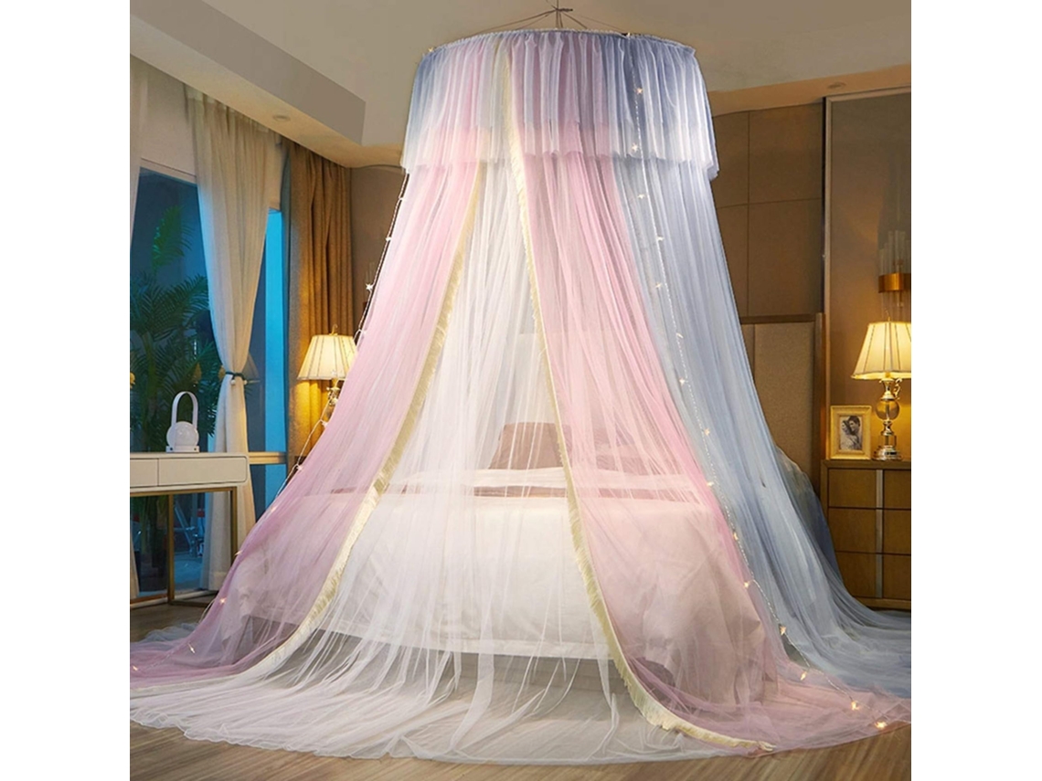 Colcha De Princesa Com Cúpula De Renda Rosa/cinza/branco Tule Transparente Mosquiteiro Zeuxo