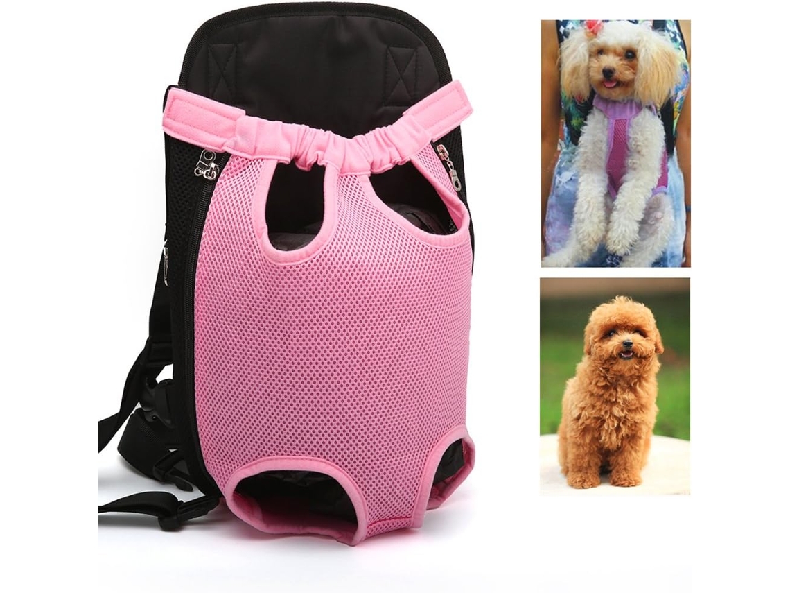Mochila Para Transporte De Cães E Gatos Com Pernas De Fora - Suporte Frontal Respirável Para Pet - Rosa L