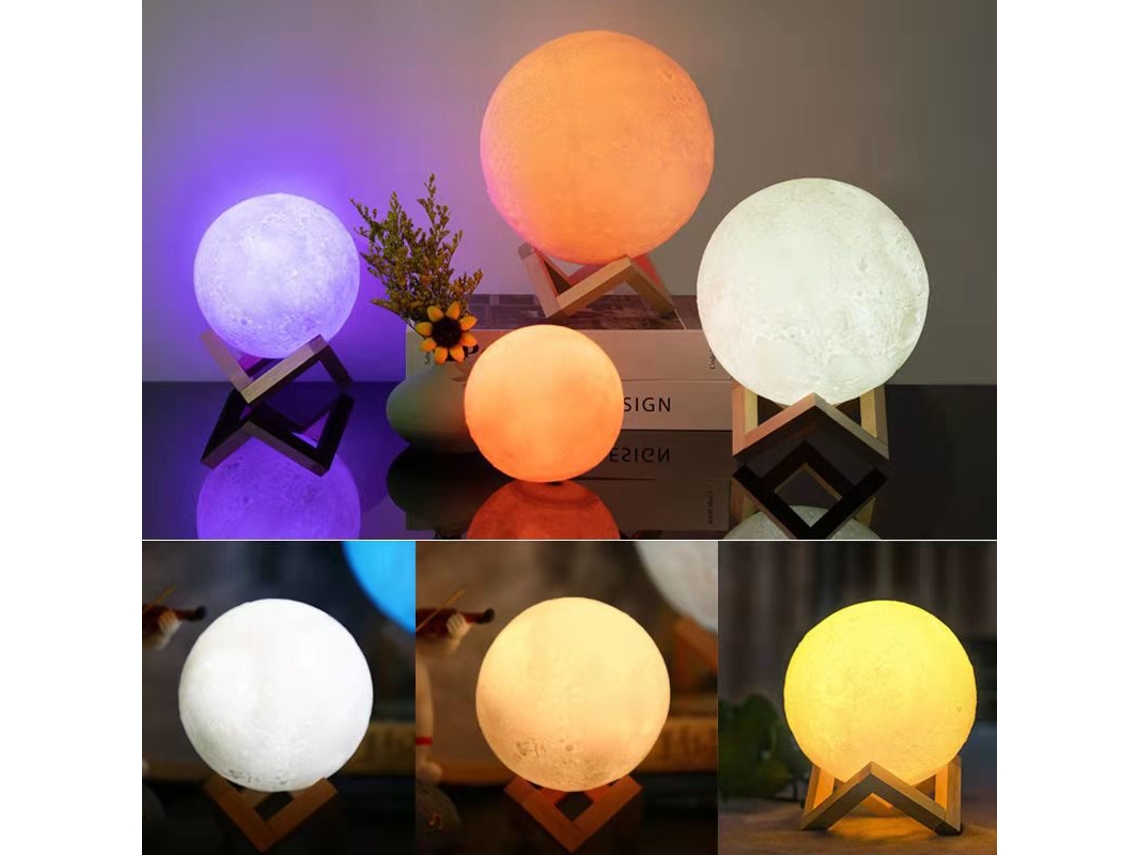 Luminária Lua 3d, Luz Noturna Led com 7 Cores e Sensor de Toque, 15cm de Diâmetro BRILVIBERA