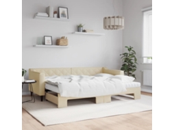 Vidaxl Sofá-cama C/ Gavetão E Colchões 80x200 Cm Tecido Cor Creme