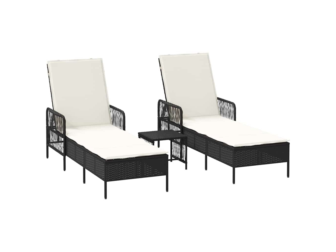 Conjunto de 3 Espreguiçadeiras com Almofada Marrom e Branco Creme Vime Pe MAISON EXCLUSIVE (tamanho sem)