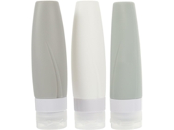 Conjunto de 3 garrafas de viagem leves e portáteis, feitas de silicone sólido, com capacidade de 90ml.