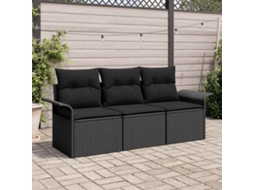 Vidaxl Conjunto De Sofá De Jardim 3 Unid. Preto Rattan Sintético