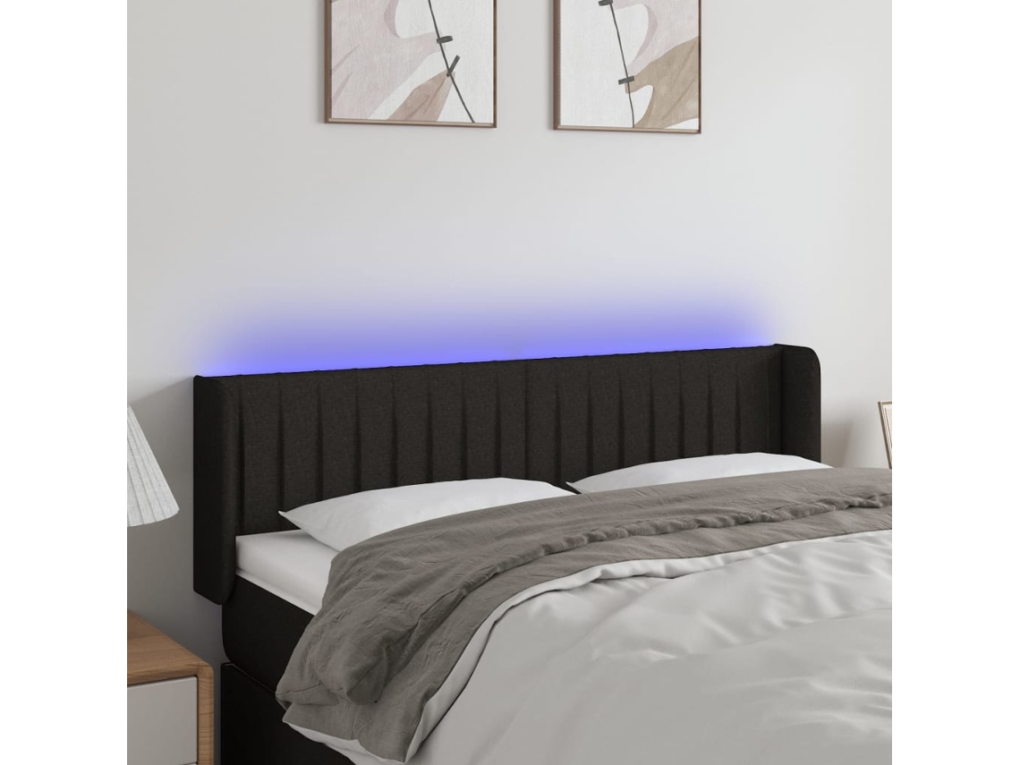 Vidaxl Cabeceira De Cama C/ Luzes Led Tecido 147x16x78/88 Cm Preto
