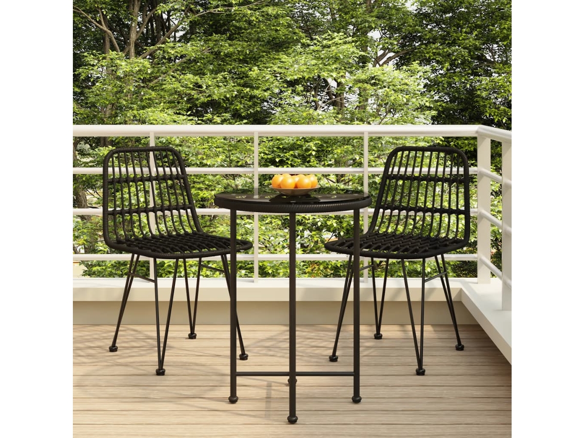 Vidaxl 3 Pcs Conjunto De Jantar Para Jardim Vime Pe Preto