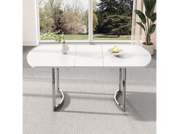 Mesa Extensível 140/180×80cm Pés Metal Prateado Liga Resistente Branco E Prateado 4-6 Pessoas