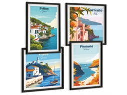 Composição De Quadros Paisagens De Cidades Litorâneas Espelharte (4 Peças)