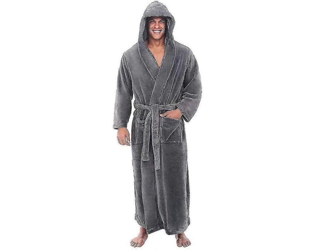 Albornoz para Homem com capuz longo Terry fleece plush, absorvente, cinza | S/MARCA