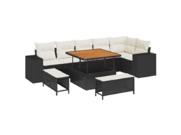 Maison Exclusive - Conjunto De Sofá De Jardim 9 Pcs Preto E Creme Vime Pe
