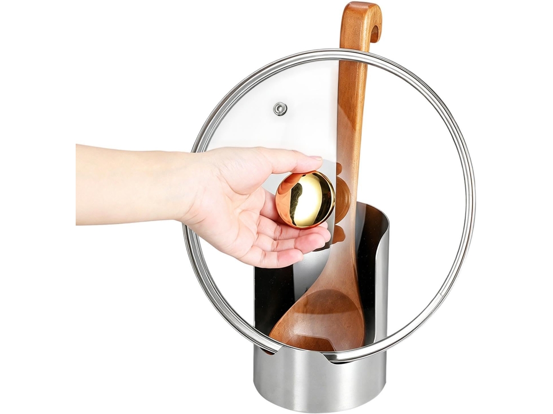Suporte Vertical Multifuncional Em Aço Inoxidável Para Tampas De Panelas.