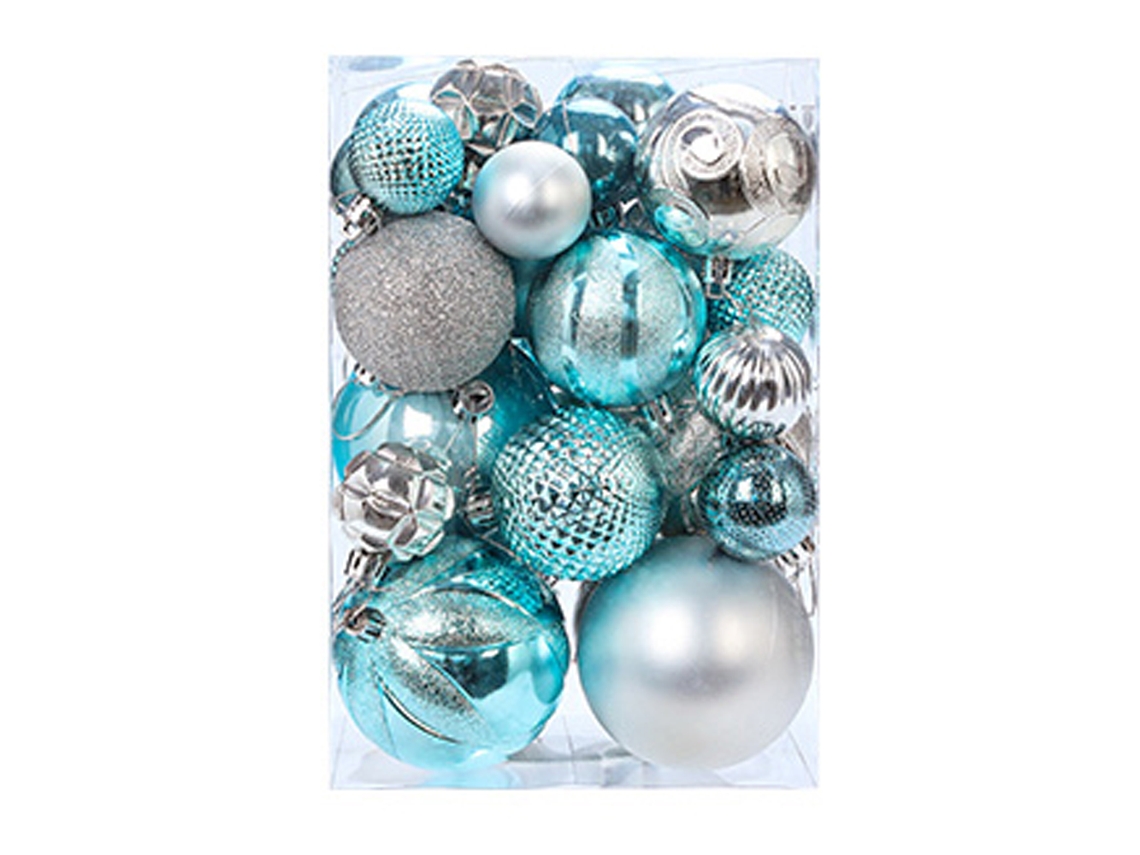 Enfeites de Bola de Natal Enfeites de Natal Inquebráveis Conjunto de Decorações para Bolas de Árvore de Natal Azul Claro Prata