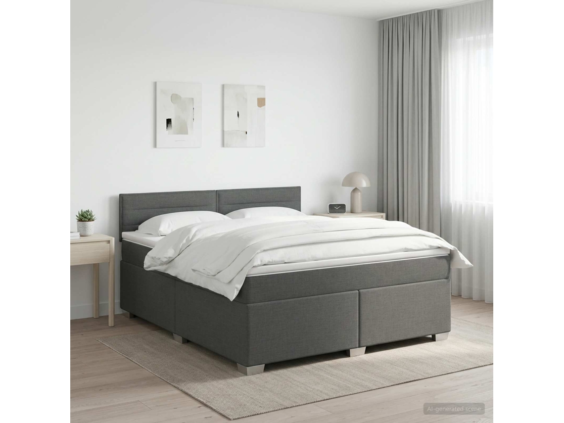 Vidaxl Cama Box Spring Com Colchão Cinzento-escuro 140 X 200 Cm Tecido
