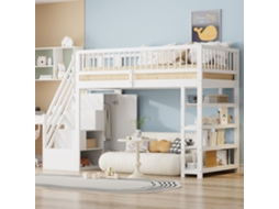 Cama Loft Madeira Branca 90x200cm, Grade, Guarda-roupa, Escada. Cs