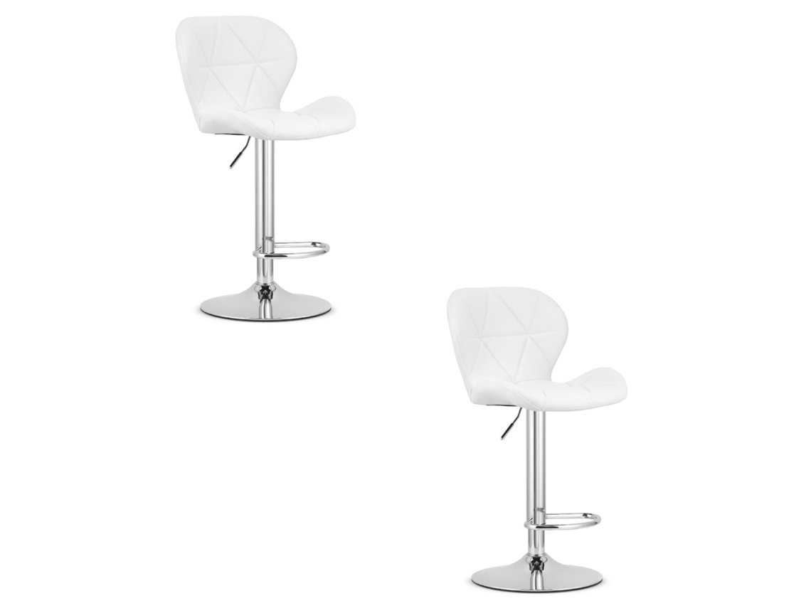 Banqueta De Bar Conjunto De 2 Peças Eco Oeste Assento Branco, Base Cromada, Assento Giratório Com Altura Ajustável