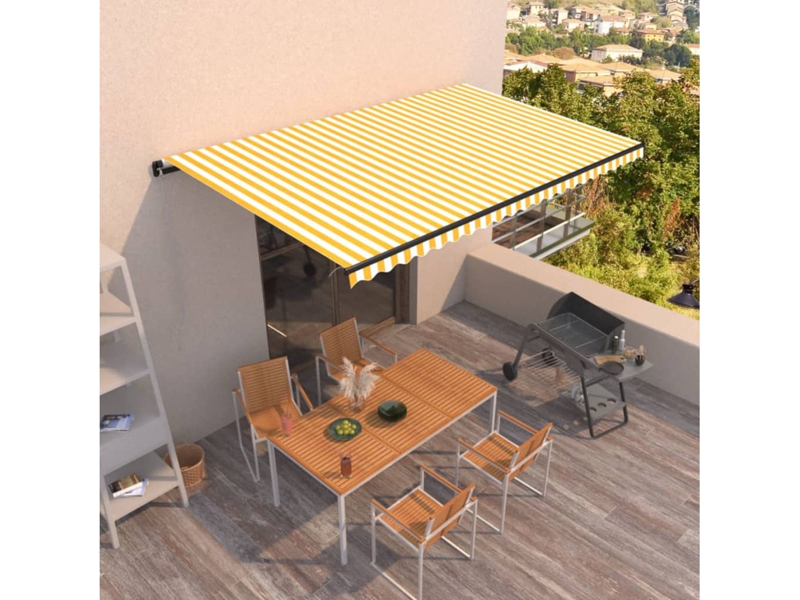 Vidaxl Toldo Retrátil Manual 500x300 Cm Amarelo E Branco
