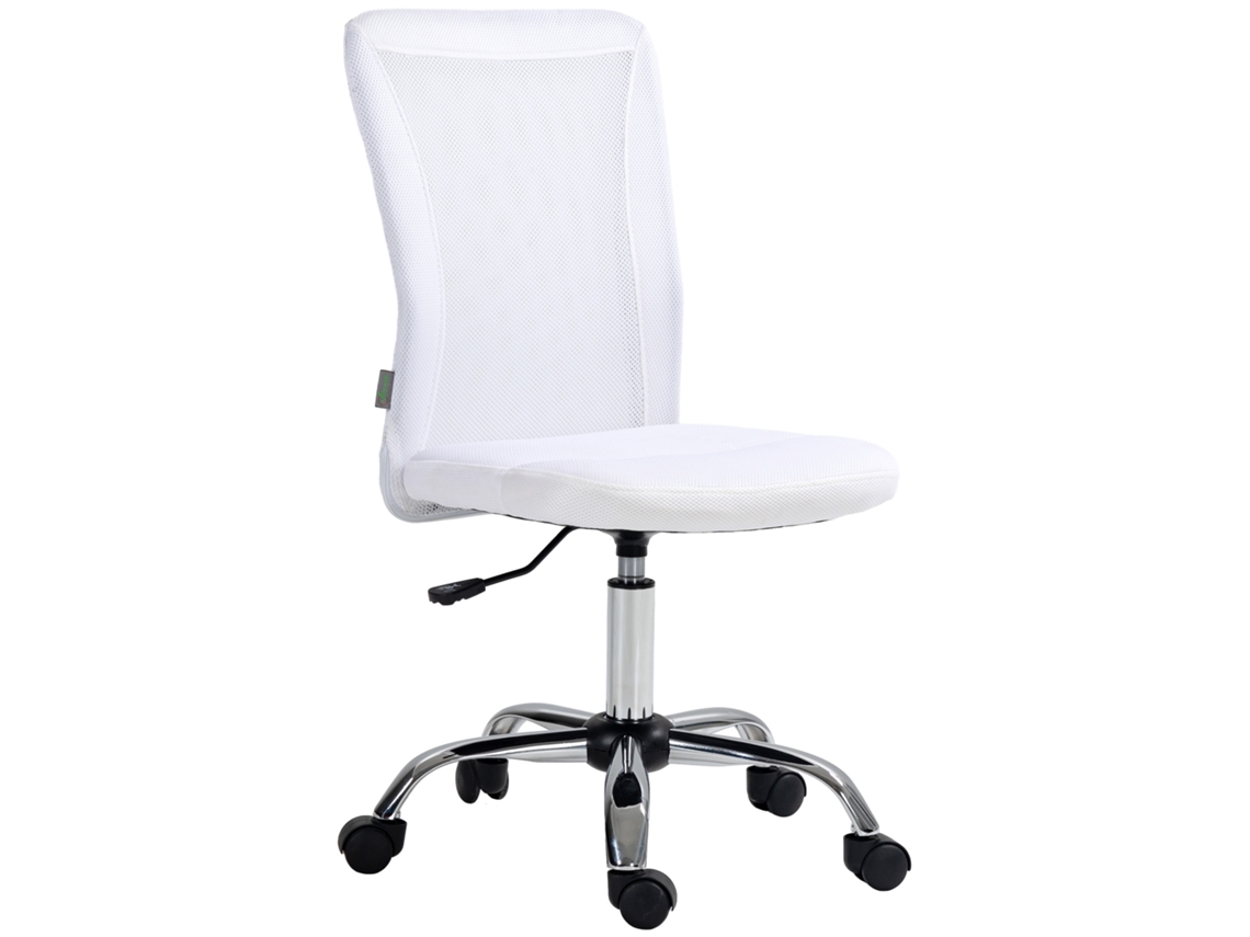 Cadeira De Escritório Ergonômica, Com Altura Ajustável, Base Cromada, Giro De 360° E Estofamento Em Tela Branca.
