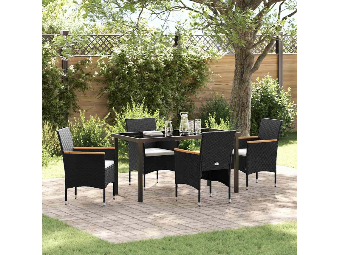 Vidaxl Conjunto De Jantar Para Jardim 5 Unid. Preto Vime Pe