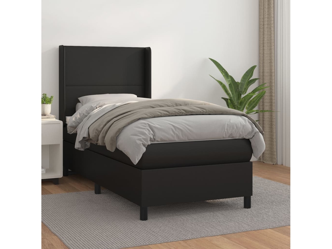 Vidaxl Cama com Molas/colchão 100x200 Cm Couro Artificial Preto