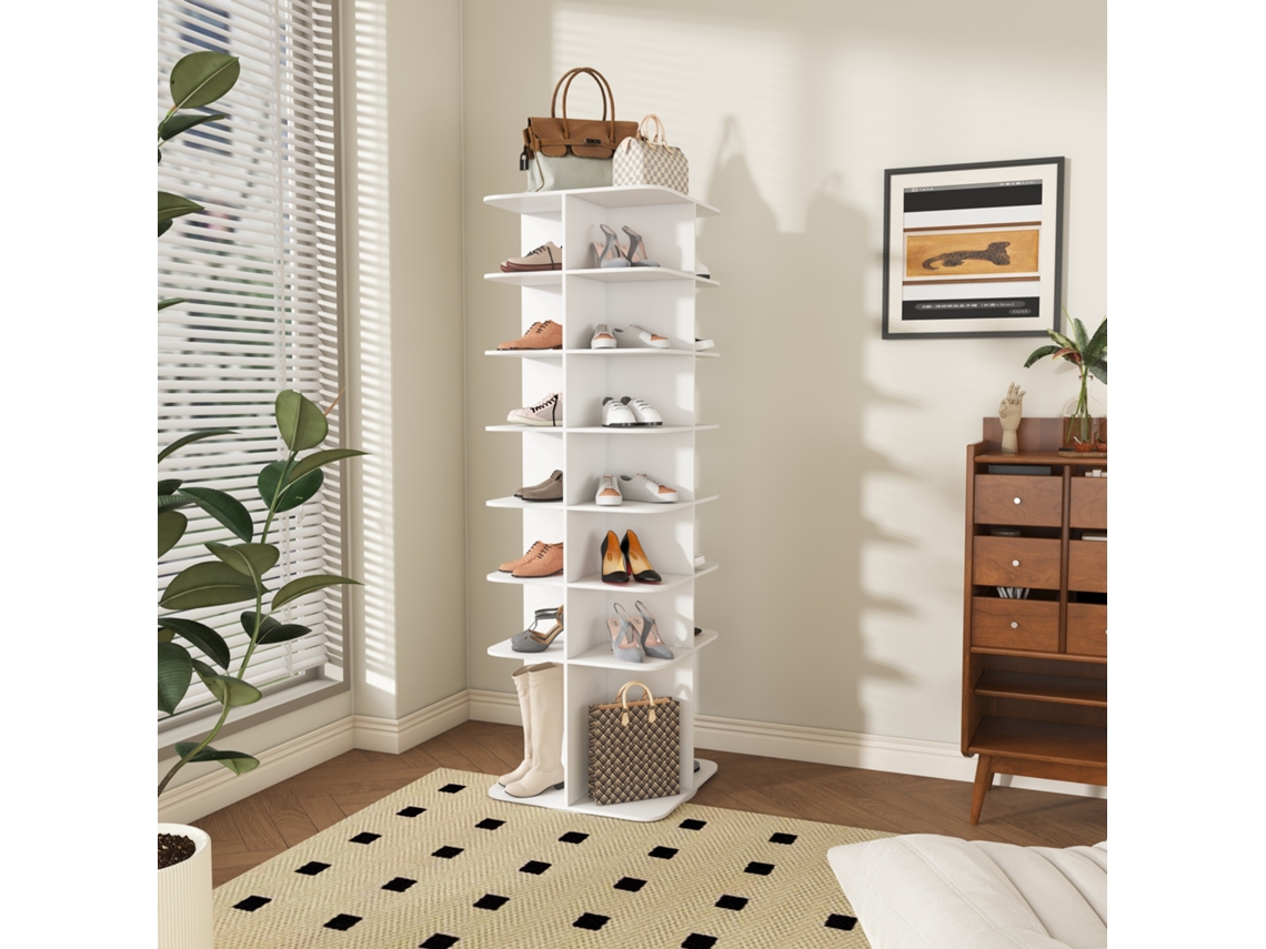 Torre Giratória Sapatos 7 Níveis 360° 28 Pares Branco