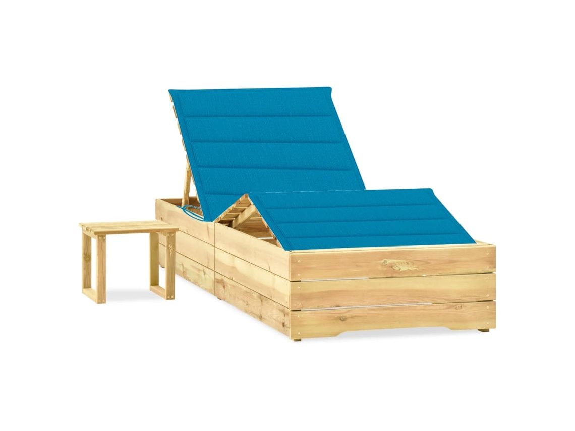 Vidaxl Espreguiçadeira De Jardim Com Mesa E Almofadão Pinho Impregnado
