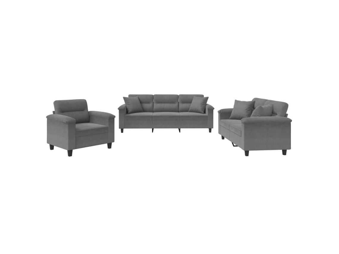 Conjunto de 3 Sofás com Almofadas Microfibra Cinza escuro MAISON EXCLUSIVE